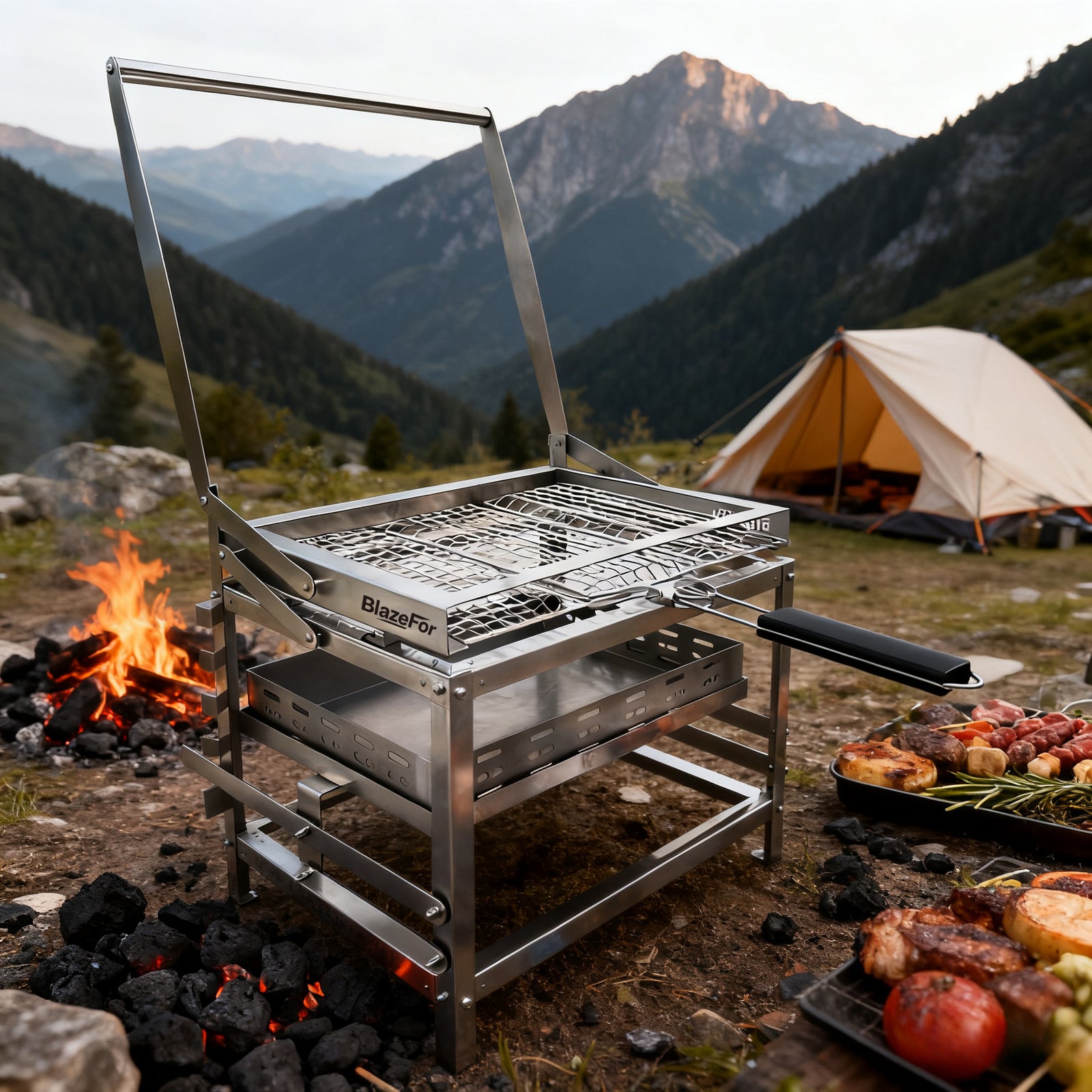 BlazeFor F1 Adjustable Charcoal Rotating Grill